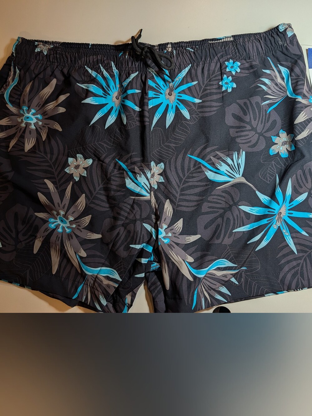 Kanu Surf Men's 3X Black/Aqua Floral Swim Shorts with Blue Accents NWT